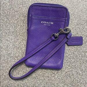 Coach Leather Wristlet / Wallet / Phone Case with Strap